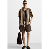 夏季 衬衫 新品 男装 钩针镂空宽松条纹纹理休闲短袖 7200307 086