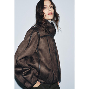 3548264 休闲立领复合皮毛一体效果夹克外套 女装 716 秋冬新款