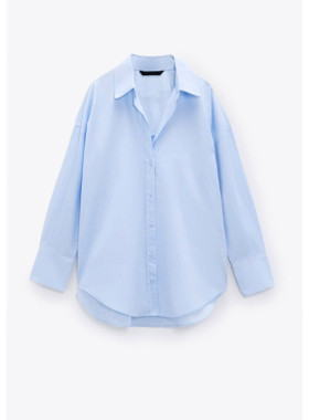 Z 新款女装 宽松简约纯棉蓝色衬衫府绸粉色上衣 4387022