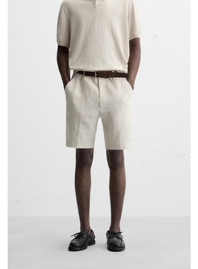 Z 夏季新品 男装 休闲直筒舒适简约中高腰亚麻短裤 5070010 052