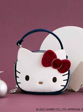 日本正品宝岛社限定白色Kitty天鹅绒迷你手拎包挂包收纳包化妆包