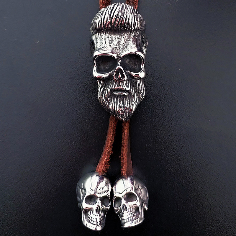 硬汉胡子骷髅头波洛领带霸气成熟男沉着稳重植鞣麂皮绒绳bolo tie