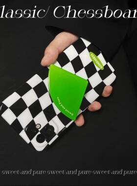 棋盘格小众ins苹果13promax极简iPhone12复古11支架手机壳全包软