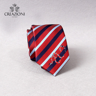 礼盒装 红白蓝条纹搭配金环蛇LOGO商务男士 领带 UOMO时尚 CREAZIONI