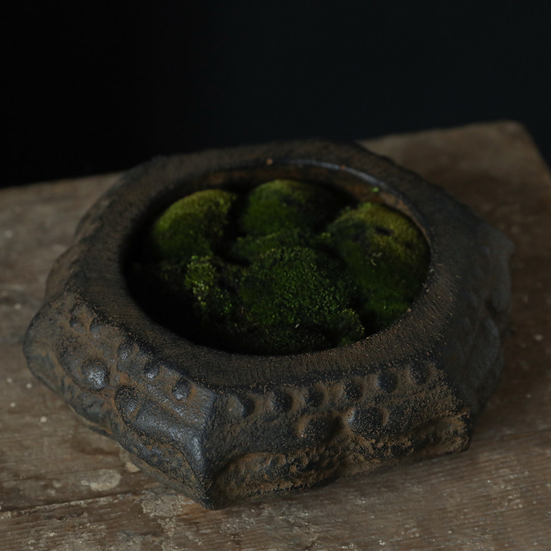 仿古汉砖青石禅意紫砂陶瓷微景观烟灰缸花盆菖蒲苔藓中式复古花器