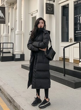 Dizz黑色长款反季羽绒服女2025新款冬季宽松超长加厚过膝修身正品