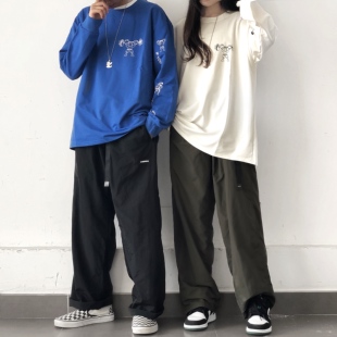 PUNIAMA 日系复古宽松直筒阔腿锥形尼龙腰带百搭舒适薄垂感长裤