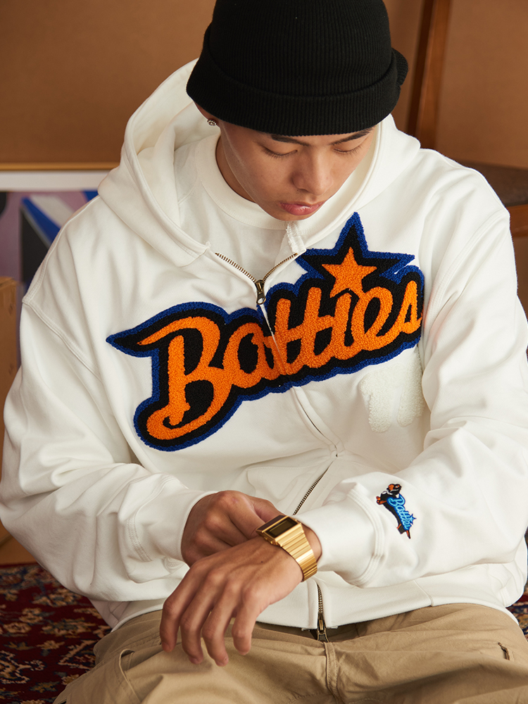 Battles 新品百搭毛巾刺绣毛圈纯棉拉链连帽卫衣男女百搭外套帽衫