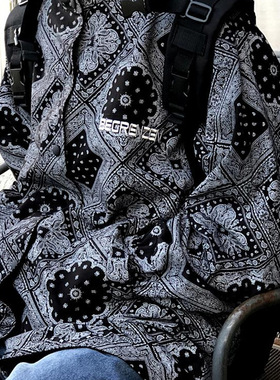 Ozone Hole 两面穿黑色外套男女情侣百搭腰果花宽松教练夹克