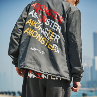 现货 SSUR联名Amonster 潮牌扭曲字母教练夹克男女外套潮