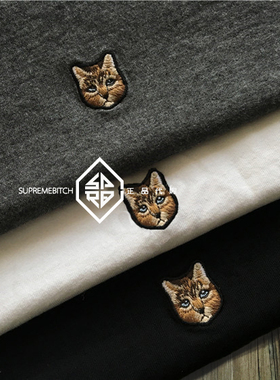 【现货】PRAGMATY OE纱 忧郁猫 刺绣 猫咪 短袖T恤 情侣