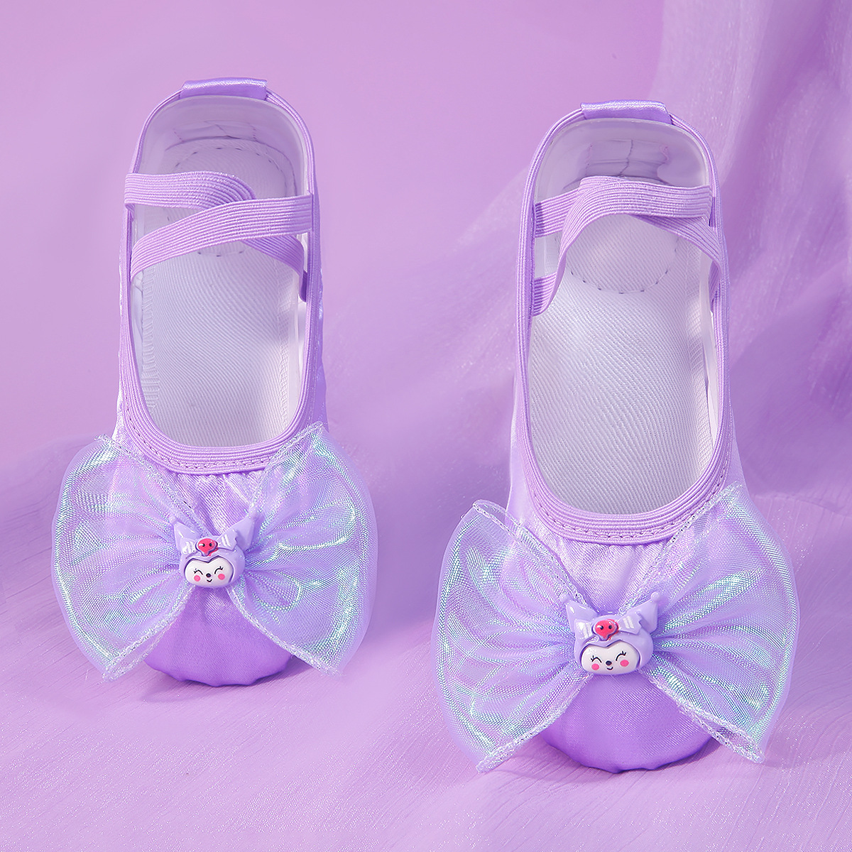 儿童舞蹈鞋小孩紫色卡通芭蕾软底练功鞋女童中国舞演出猫爪跳舞鞋