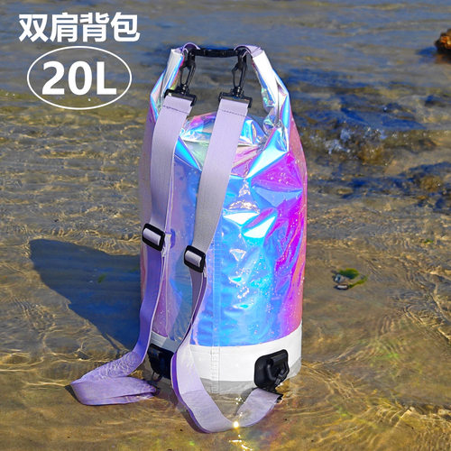 2026新品美人鱼户外PVC幻彩双肩带防水包沙滩游泳包斜跨大容量
