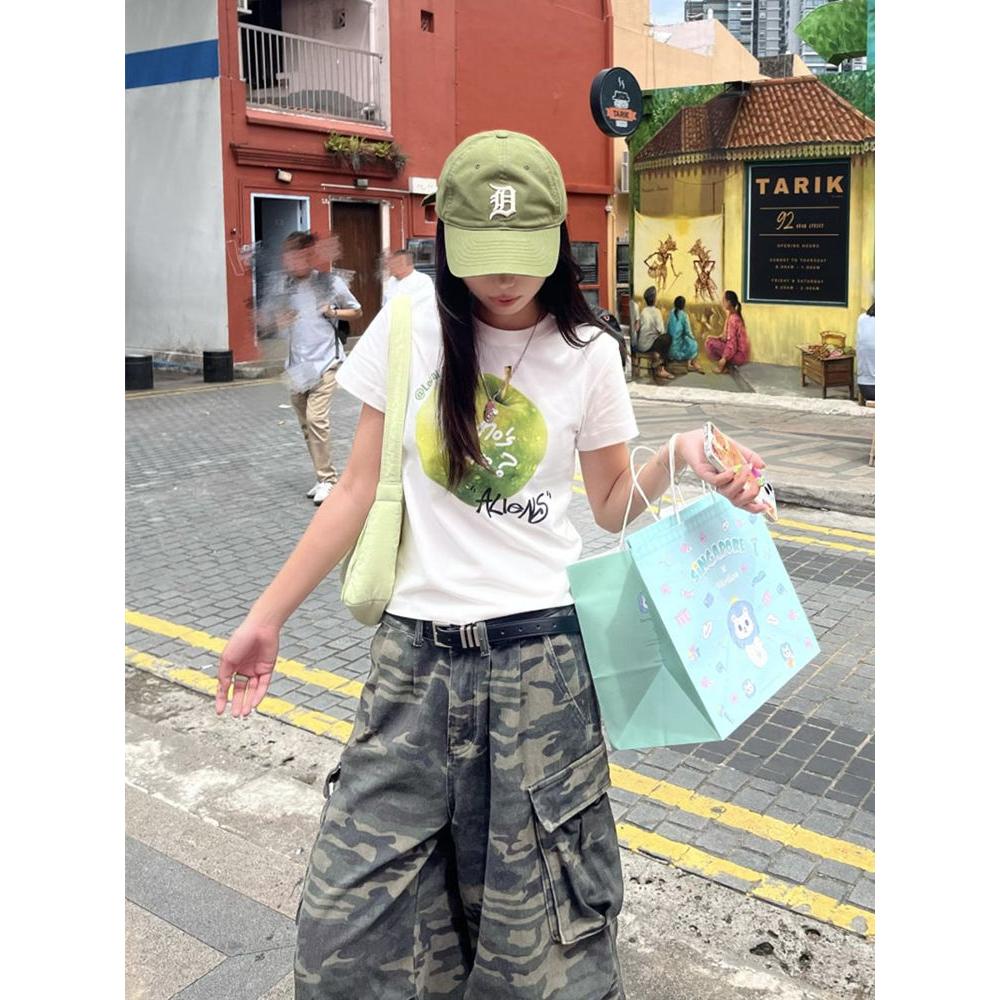 美式辣妹正肩t恤短袖女夏季设计感小众多巴胺甜辣修身短款y2k上衣