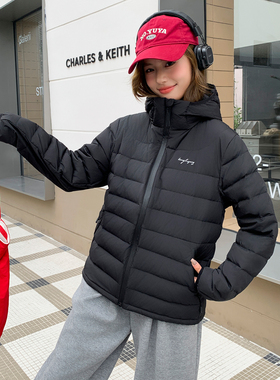 排骨轻薄羽绒服女短款2025冬季新款白鹅绒小个子连帽情侣款外套