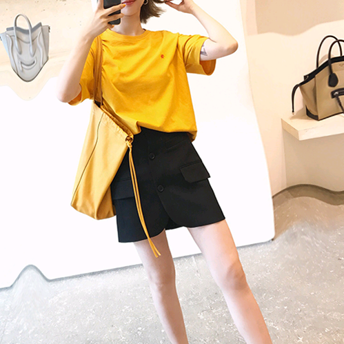 vcruan阿希哥半身裙女夏2018新款黑色顯瘦港味A字裙時尚高腰短裙