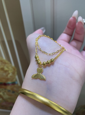 2026年新款足金金包银16cm鱼尾手链女款马年时尚手饰带国检证书