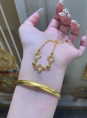 足银金包银四叶草手链女碎冰冰手链马年新款送闺蜜女朋友黄金平替