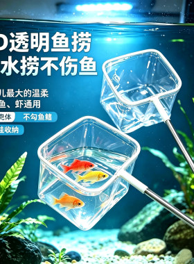 捞鱼网不漏水透明鱼缸专用小鱼3D不伤鱼网斗鱼小型鱼缸鱼捞网兜