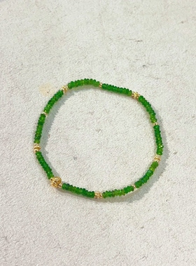 天然透辉石绿镀金弹力绳手链女款