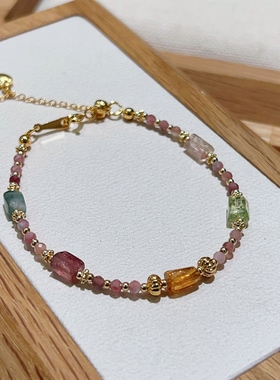 天然碧玺长方形转运镀金手链女款