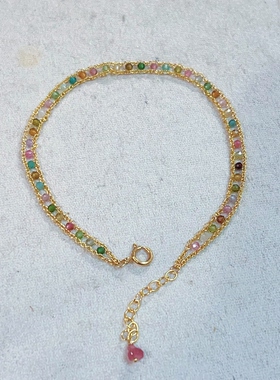 天然碧玺14k包金手链法式重工