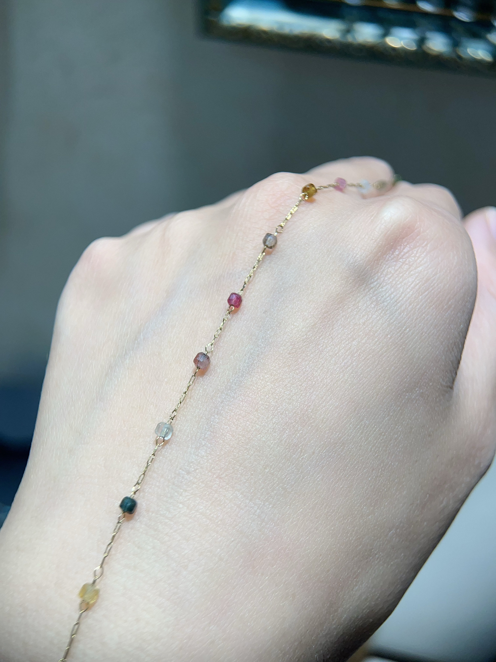 天然碧玺方块链条糖果色手链