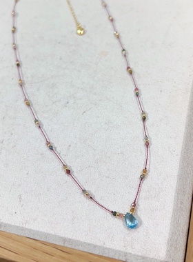 原创法式天然托帕石水滴锁骨链