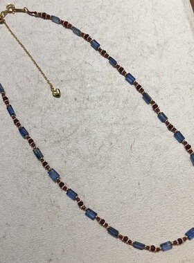 天然长方形蓝晶石石榴石锁骨链