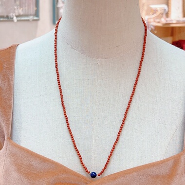 天然南红玛瑙青金石小米珠毛衣链