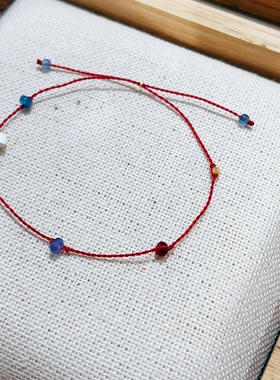 天然宝石足金抽拉绳女士手链