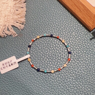 天然绿松石3mm925银转运珠手串