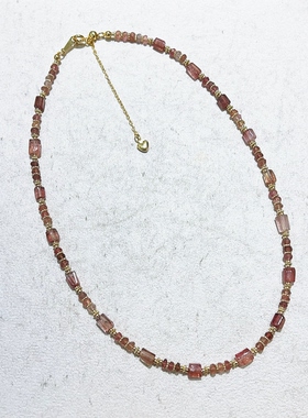 粉色碧玺原创法式小众锁骨链