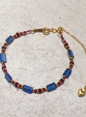 法式小众天然蓝晶石石榴石手链