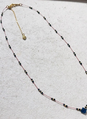 天然蓝晶石吊坠项链黑尖晶石锁骨链原创女法式ins风叠戴满天星