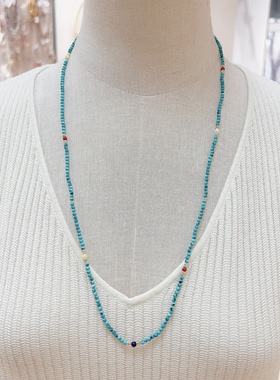 天然绿松石小米珠长款毛衣链