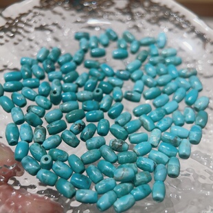 天然绿松石偏蓝桶珠5mm半成品配件DIY手工串珠散珠单颗