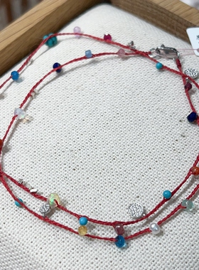 原创设计天然多宝红绳925银项链