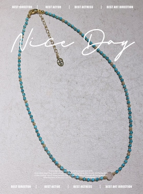 原创法式绿松石粉水晶锁骨链