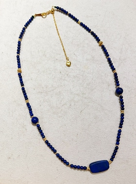 天然青金石不规则吊坠锁骨链