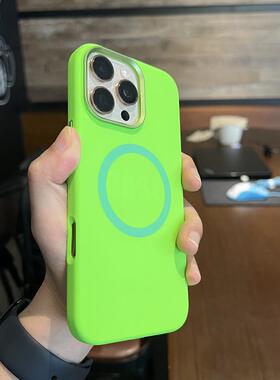 草绿色 iPhone16 pro max手机壳液态硅胶苹果16plus磁吸15pro全包磨砂14/13新款保护壳12防摔套金属按键