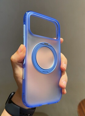 蓝色 适用苹果18手机壳iPhone17 pro max防滑保护套18pro全包磨砂360金属旋转支架