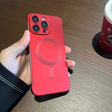 无边框iPhone15 pro max手机壳磁吸苹果14plus超薄散热13新款红色12保护套16promax大红女男