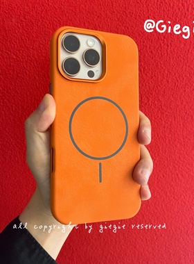 橙色磁吸 iPhone17 promax手机壳皮套适用苹果16plus磨砂防指纹14/15保护套新款