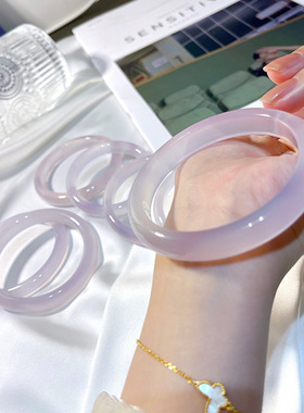 天然紫罗兰玛瑙扁条玉石手镯冰透玉髓镯子简约玉镯送闺蜜现货