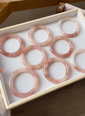 桃花酿天然玉镯年轻款粉色金丝玉胖圆条手镯佘太翠桃花朵朵