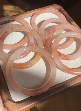 天然粉色金丝玉圆条手镯佘太翠桃花酿款玉石镯子小红书爆