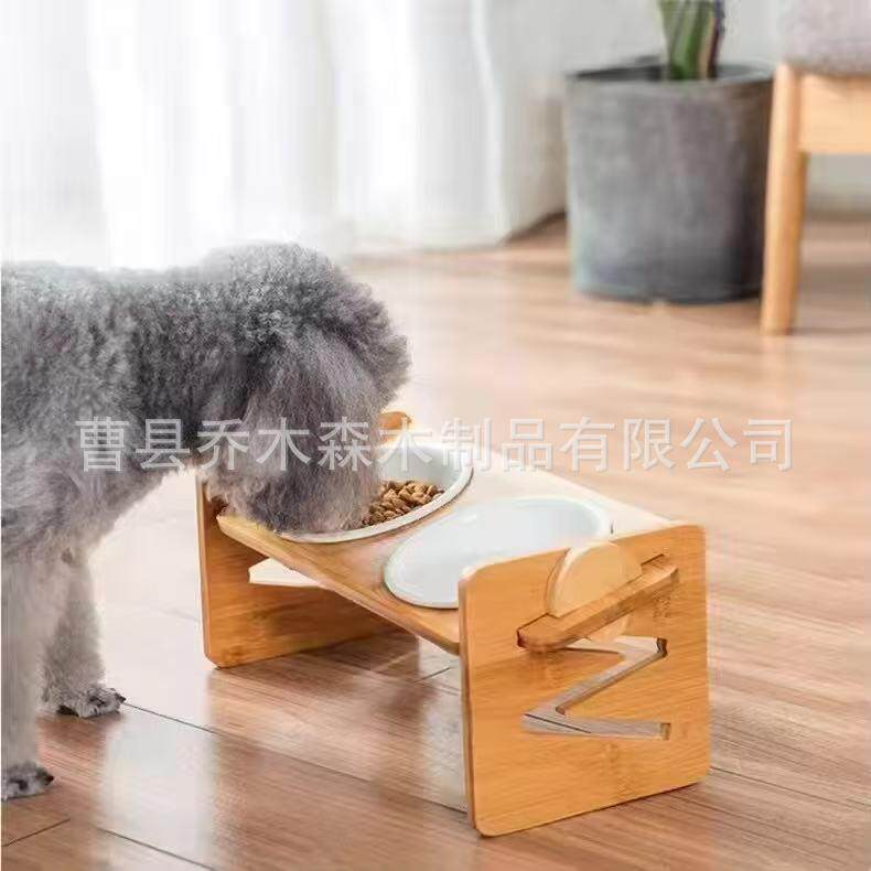 竹木猫食架陶瓷碗盆架猫双碗猫餐桌狗碗宠物竹木架