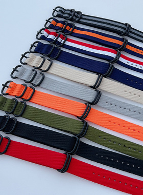 高品质加厚尼龙表带五环一条过圆扣18 20 22 24m尼龙编织帆布表带