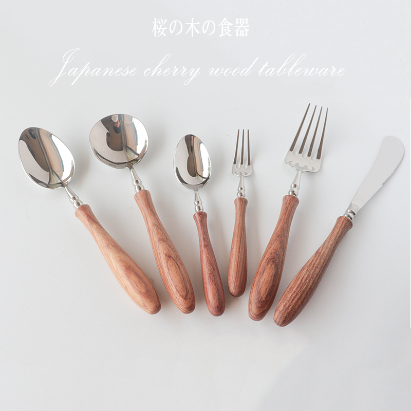 出口西餐樱花木牛排日式汤勺木柄